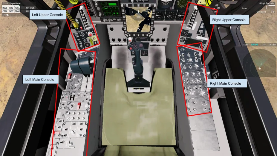 F/A-18E cockpit panel zones